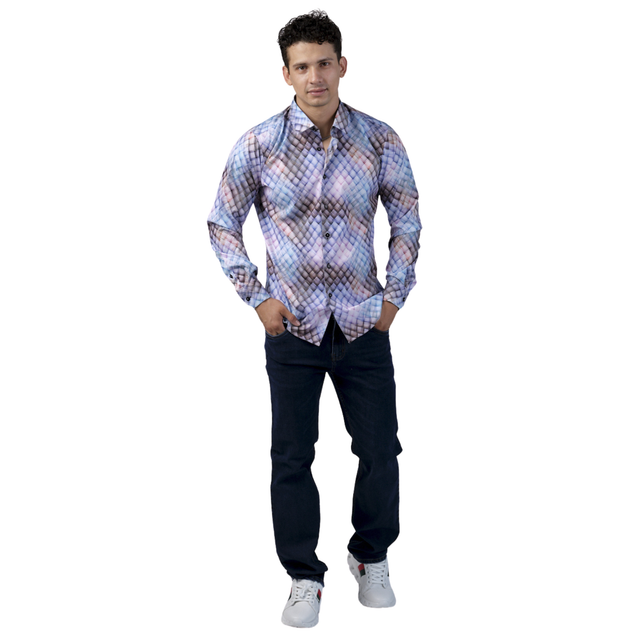 Camisa Benzini Para Caballero Multicolor Ls5051-lavander