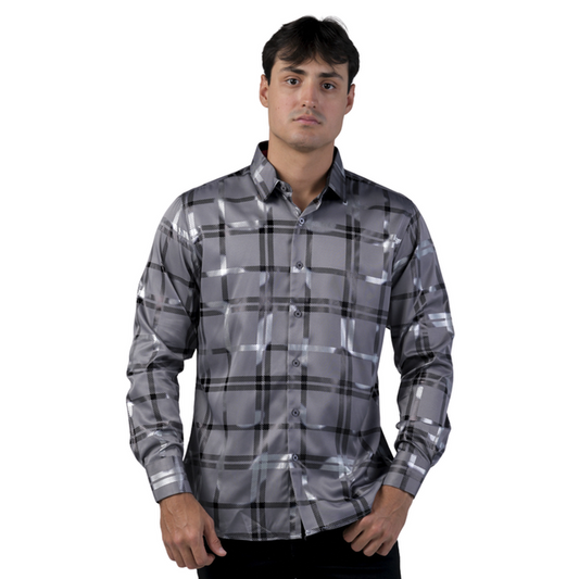 Camisa Benzini Para Caballero Gris Ls5083-grey/silver