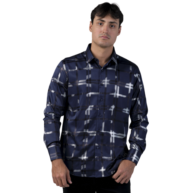 Camisa Benziny Para Caballero Azul Ls5083-navi/silver