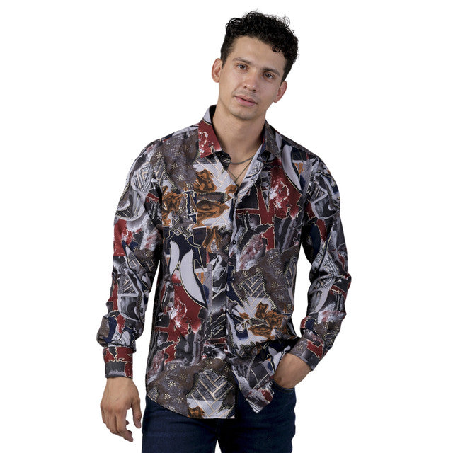 Camisa Benzini Para Caballero Gris Ls5085-navywine