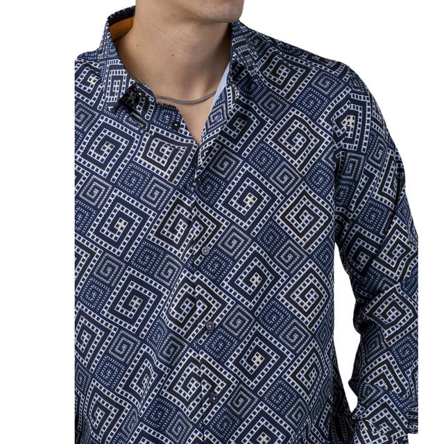 Camisa Benzini Para Caballero Azul Ls5086-navi