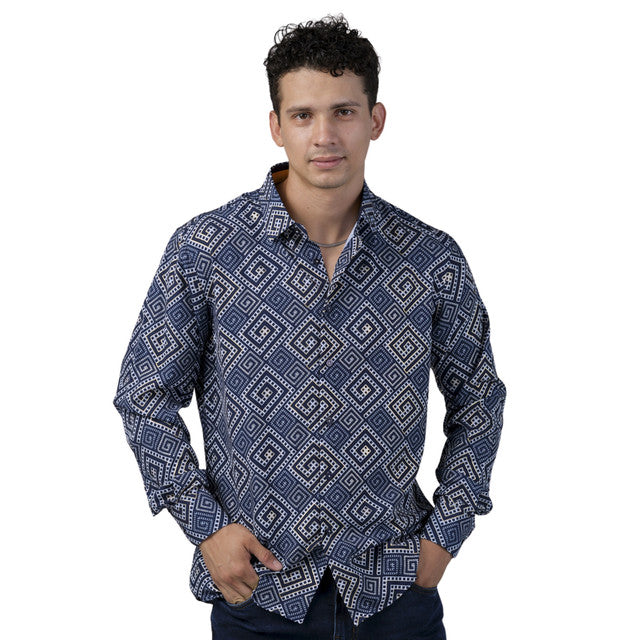 Camisa Benzini Para Caballero Azul Ls5086-navi