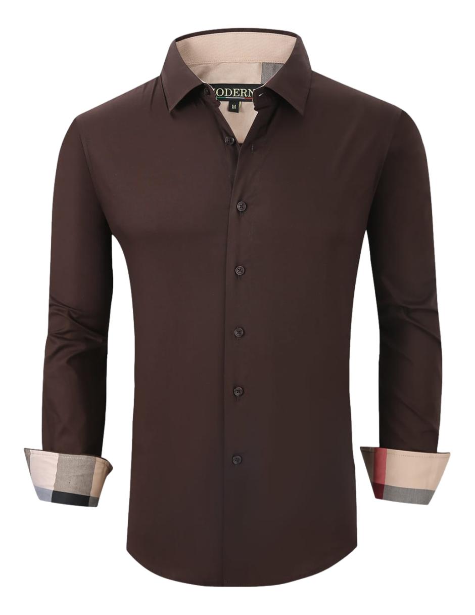 Camisa Para Hombre Marca Moderno MJLS-106-COFFEE