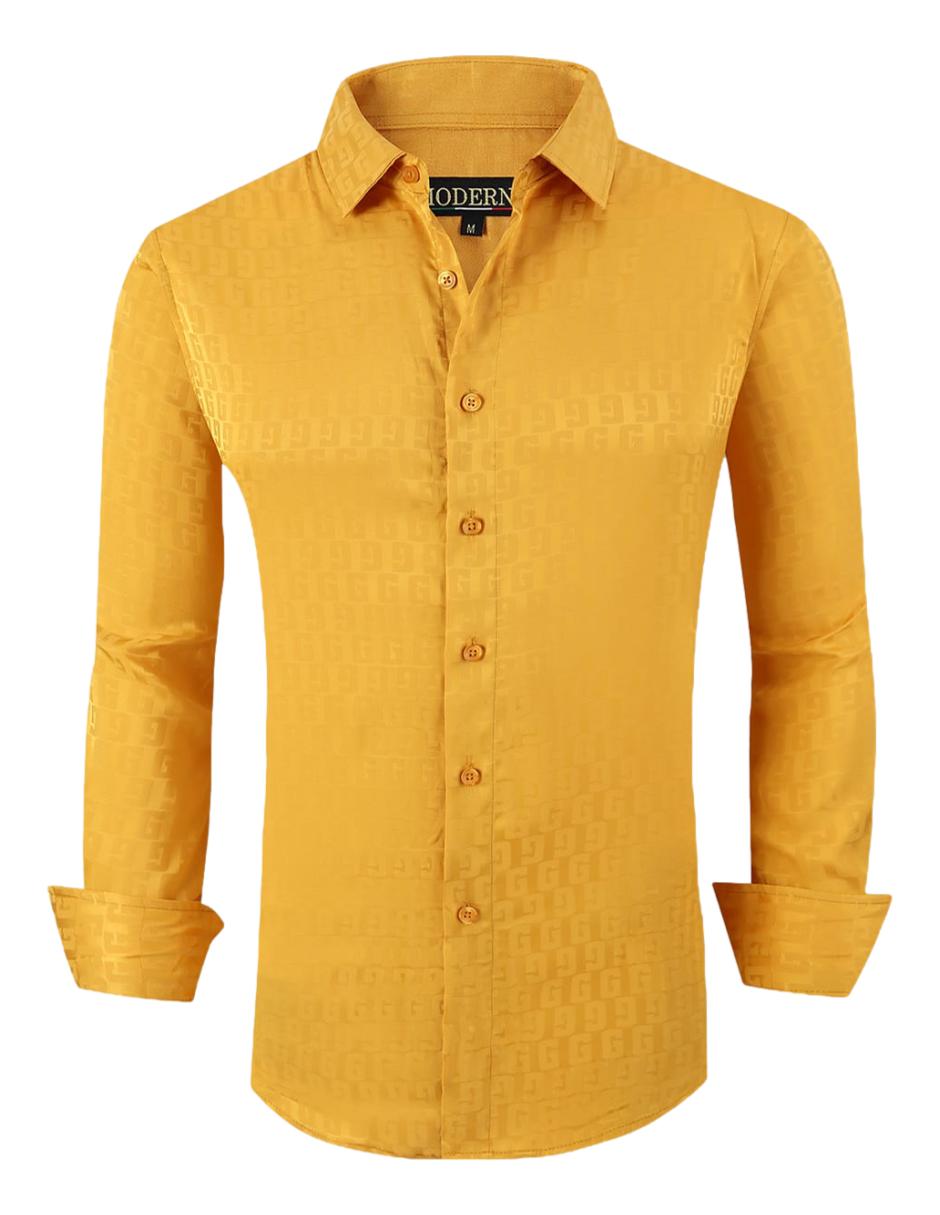 Camisa Para Hombre Marca Moderno MJLS-601-YELLOW