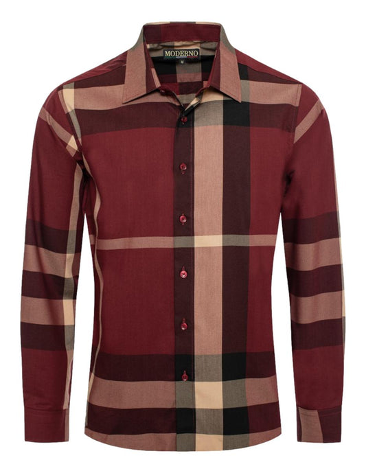 Camisa Para Hombre Marca Moderno MJLS103-BURGUNDY