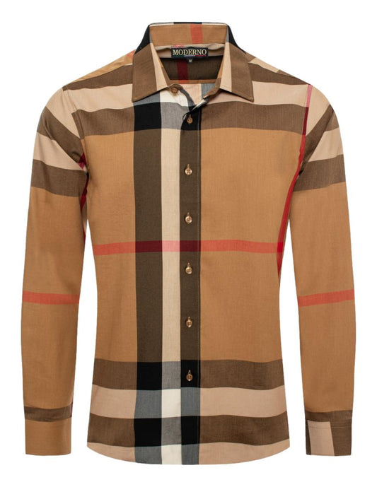 Camisa Para Hombre Marca Moderno MJLS103-CAMEL