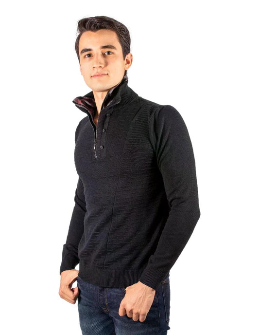 Sweter Para Hombre Con Media Camisa Marca Moderno Black