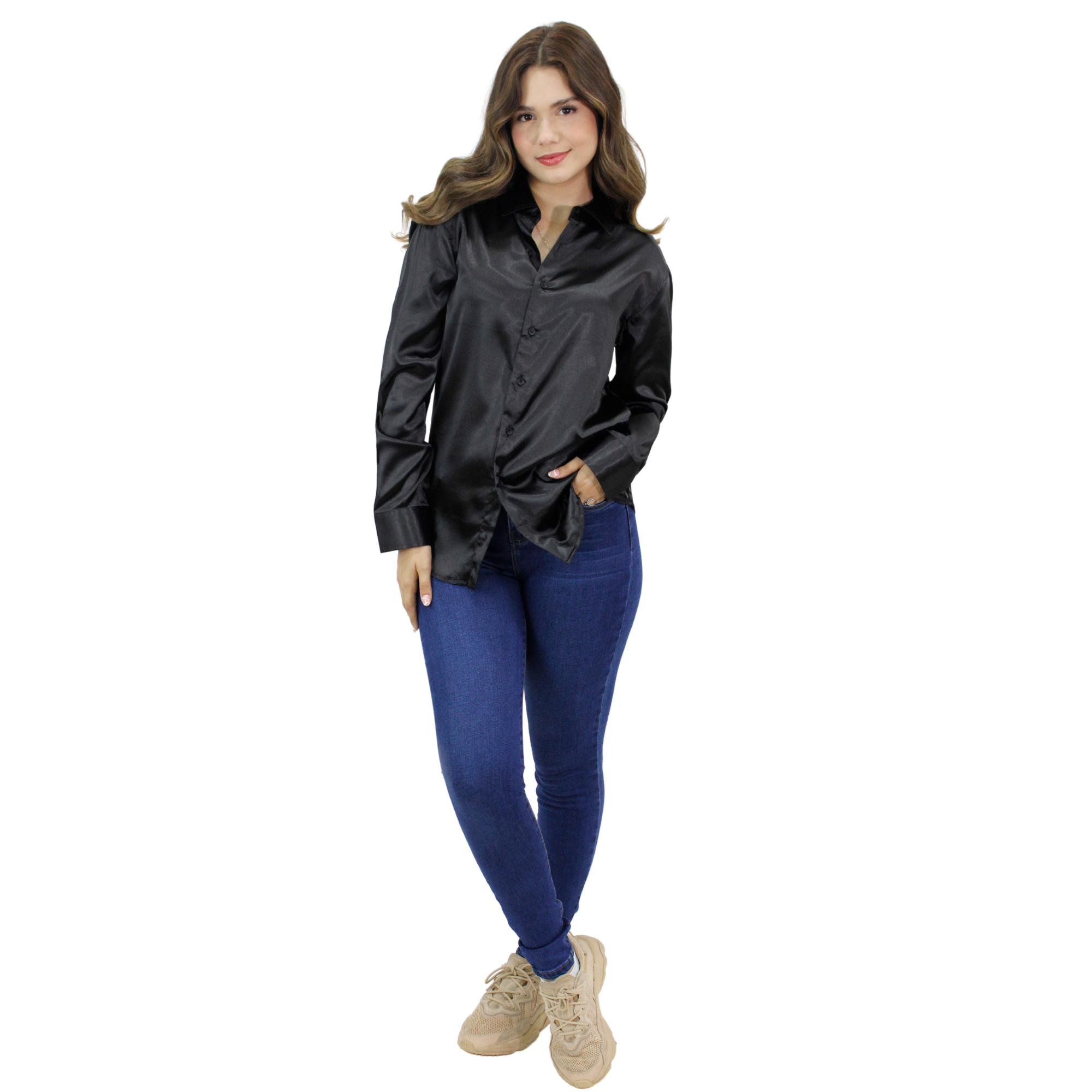 Camisa Satinada Unisex Marca PAVINI BLACK