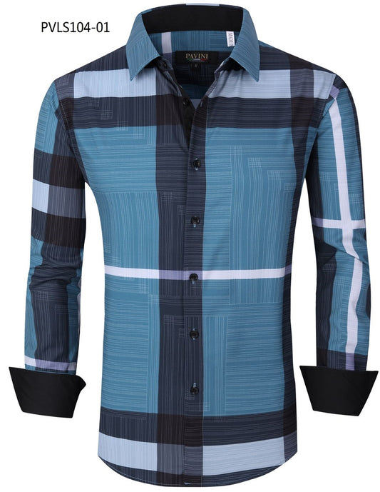 Camisa Para Hombre Marca Pavini PVLS104-01 Azul