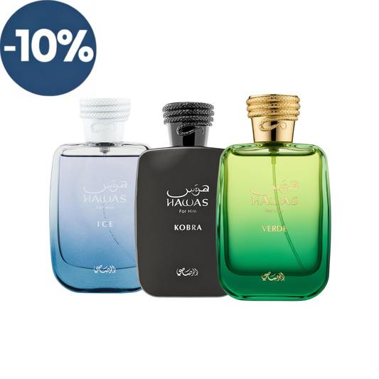 Trio De Rasasi Hawas Ice, Verde y Kobra de 100ML EDP
