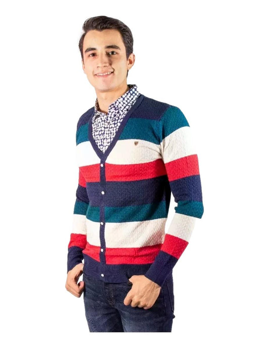 Sweter Para Hombre Con Media Camisa Marca Moderno Rojo/Azul