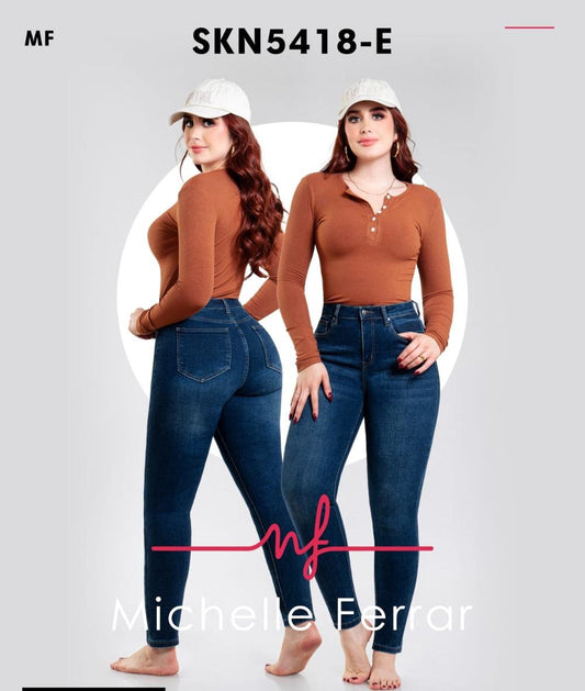 Pantalon Para Mujer Marca Michelle Kosch Mezclilla SKN5418-E Azul