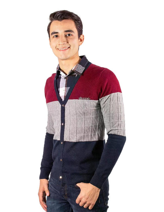 Sweter Para Hombre Con Media Camisa Marca Moderno Grey/Wine