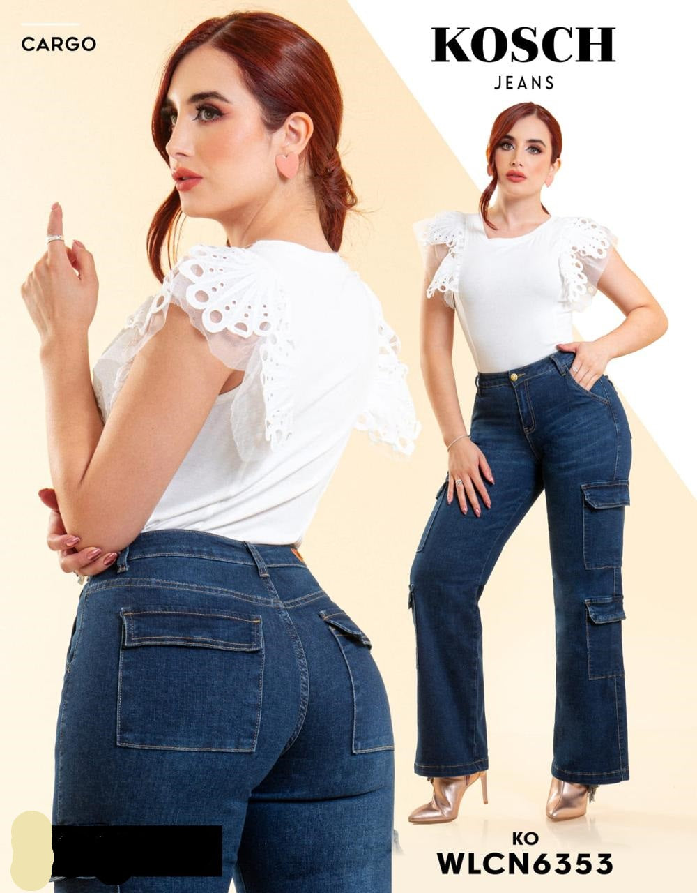 Pantalon Para Mujer De Cargo Marca Kosch Mezclilla WLCN6353 Azul