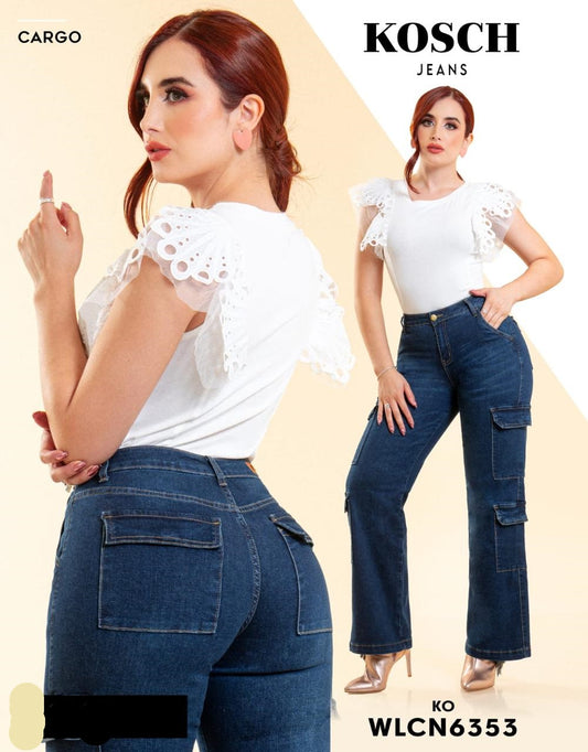 Pantalon Para Mujer De Cargo Marca Kosch Mezclilla WLCN6353 Azul