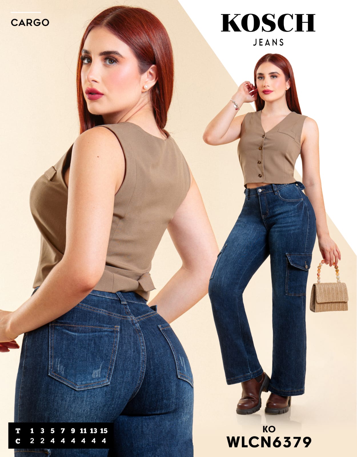 Pantalon Para Mujer De Cargo Marca KOSCH Jeans Mezclilla WLCN 6379 Azul