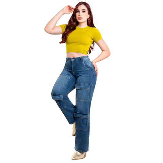 Pantalon Para Mujer De Cargo Marca KOSCH Jeans WLCN 6470 Azul Deslavado