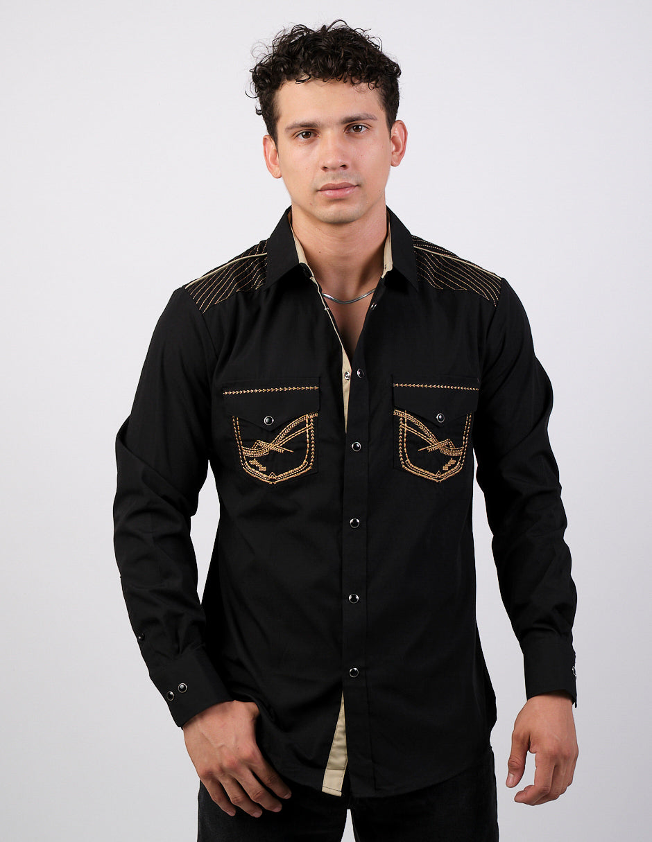 Camisa Para Hombre Vaquera Marca Cuaco WM022-020-01 Black