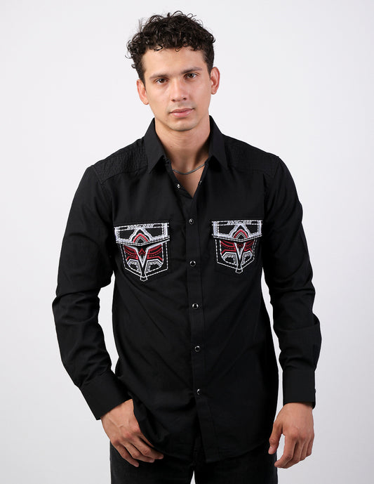 Camisa Para Hombre Vaquera Marca Cuaco WM022-023-01 Black