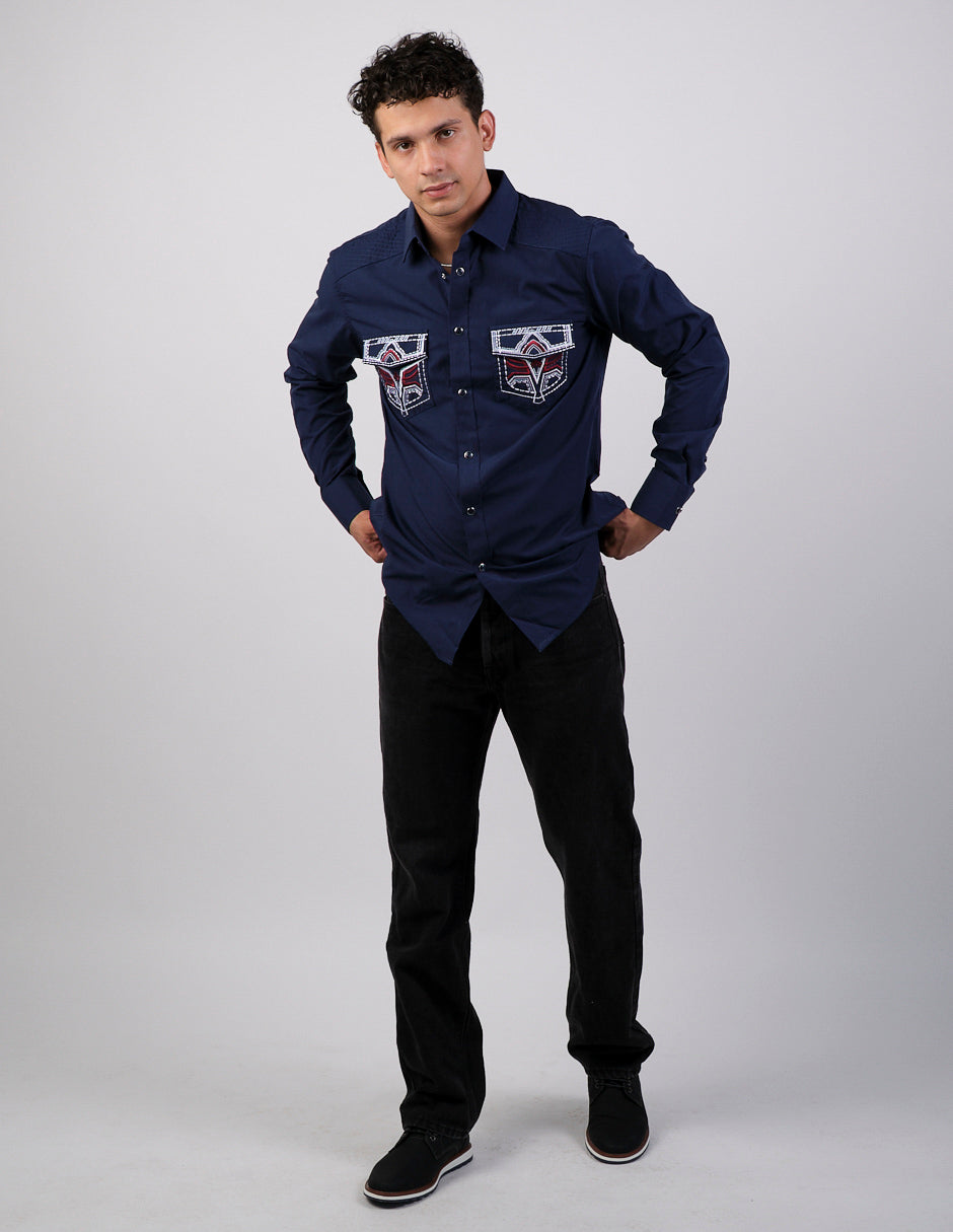 Camisa Para Hombre Vaquera Marca Cuaco WM022-023-03 Navy
