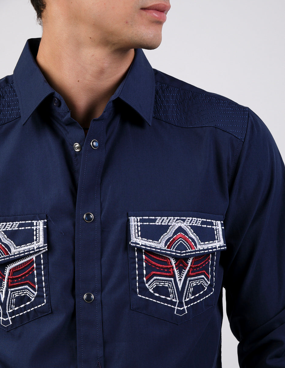 Camisa Para Hombre Vaquera Marca Cuaco WM022-023-03 Navy