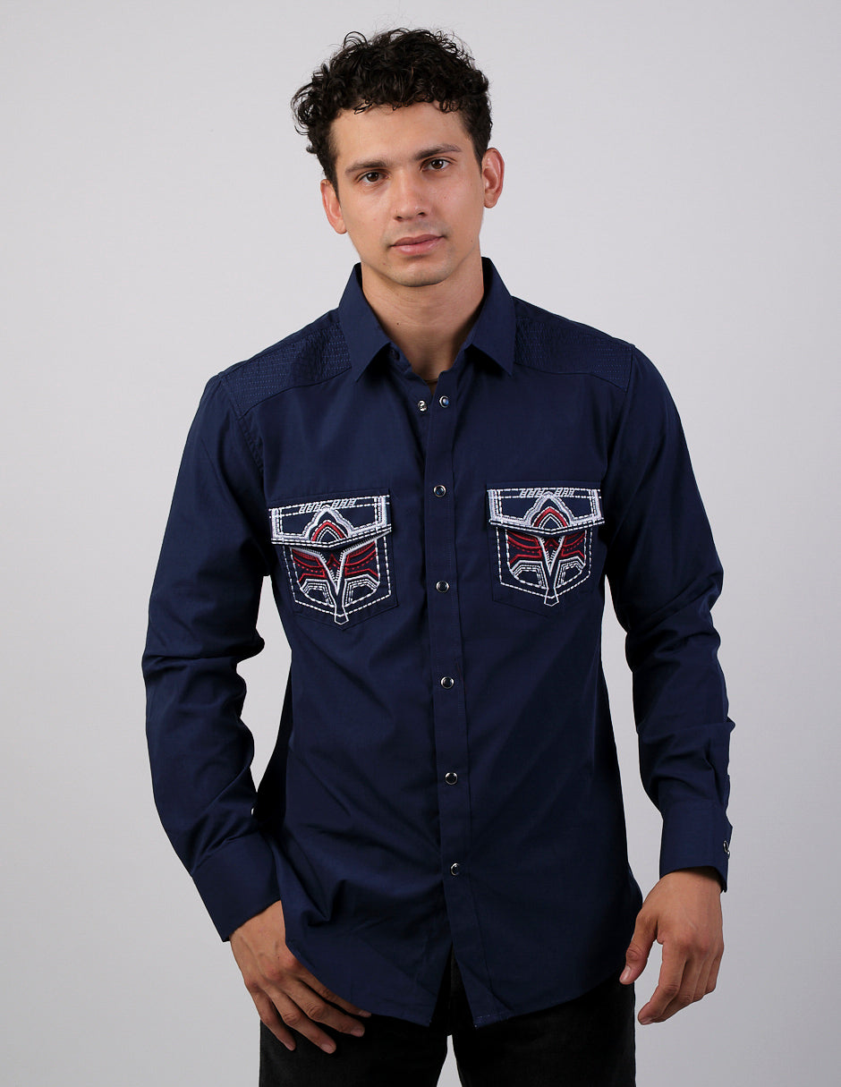 Camisa Para Hombre Vaquera Marca Cuaco WM022-023-03 Navy