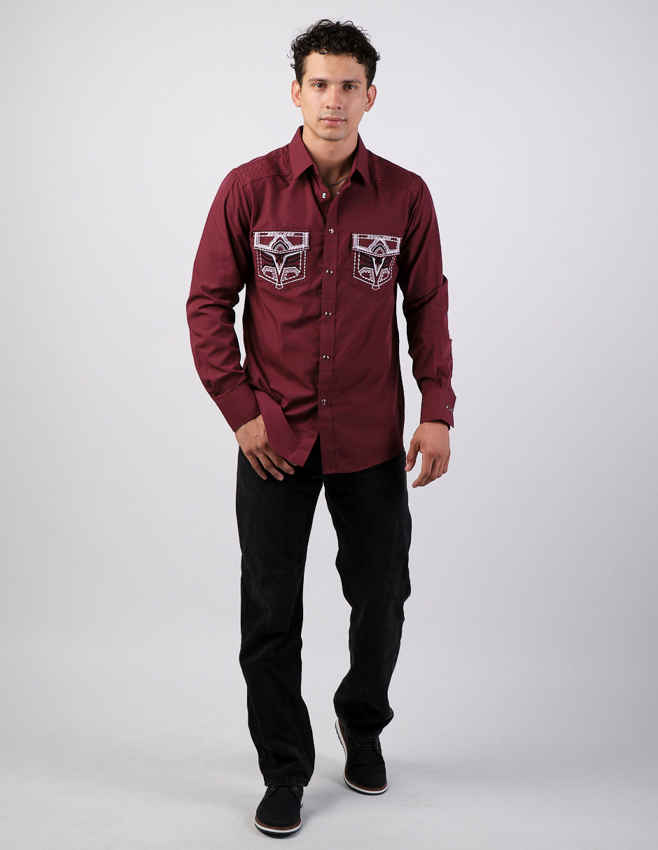 Camisa Para Hombre Vaquera Marca Cuaco WM022-023-04 Burgundy