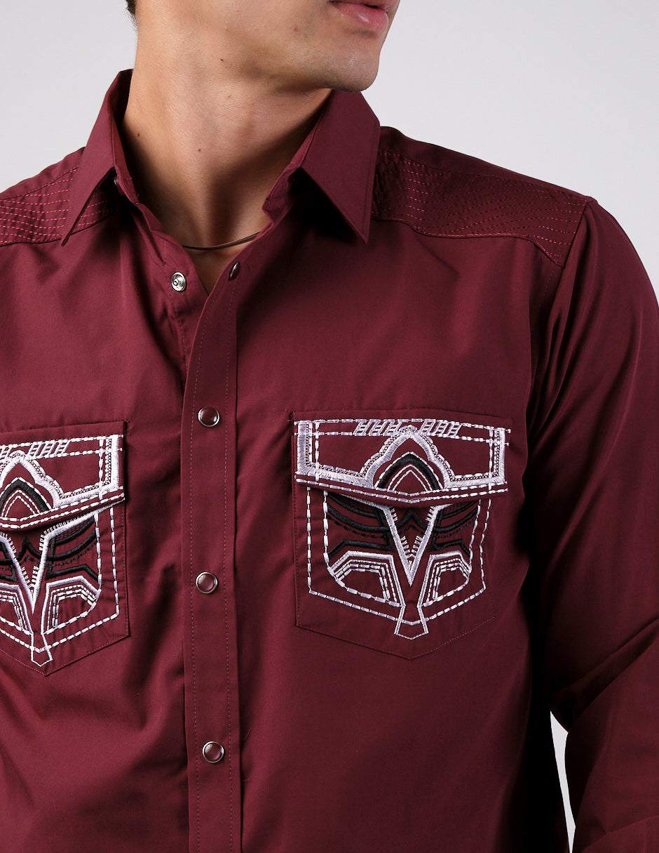 Camisa Para Hombre Vaquera Marca Cuaco WM022-023-04 Burgundy