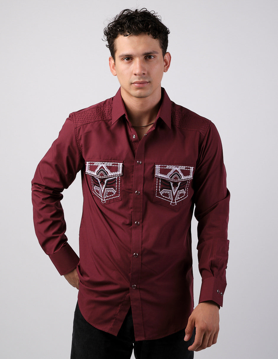 Camisa Para Hombre Vaquera Marca Cuaco WM022-023-04 Burgundy