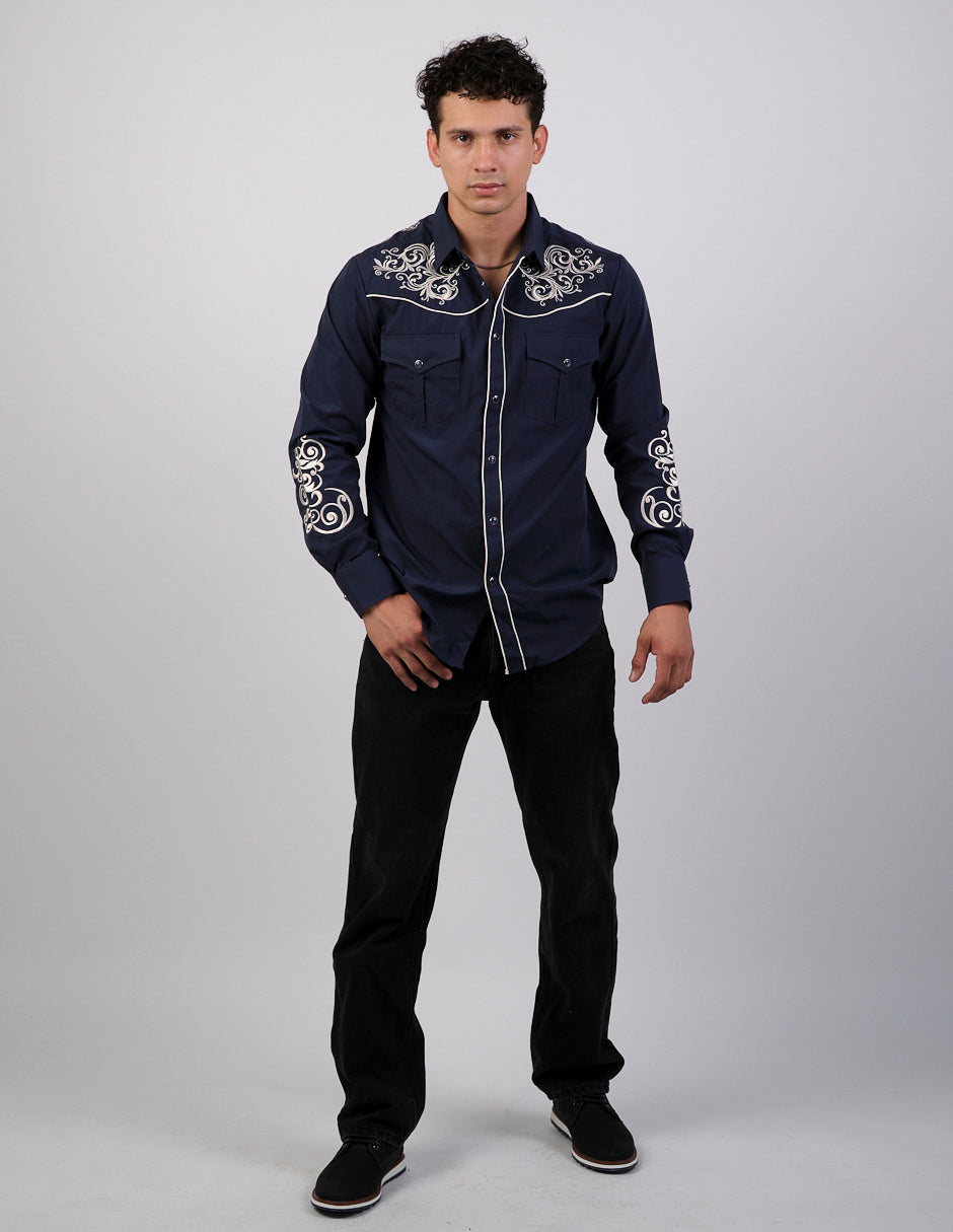 Camisa Para Hombre Vaquera Marca Cuaco WM022-026-03 Navy