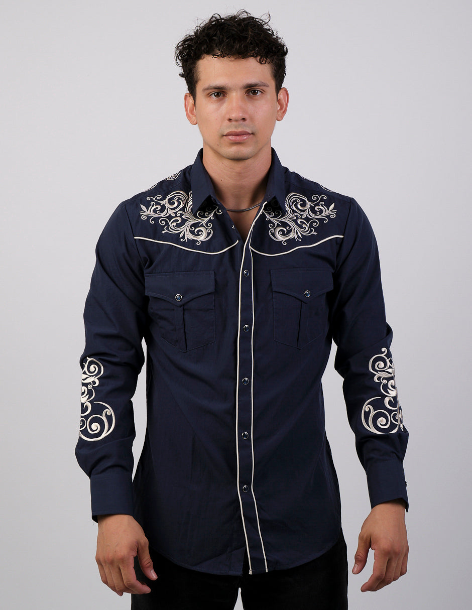 Camisa Para Hombre Vaquera Marca Cuaco WM022-026-03 Navy