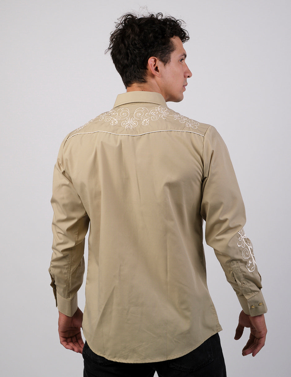 Camisa Para Hombre Vaquera Marca Cuaco WM022-026-08 Beige