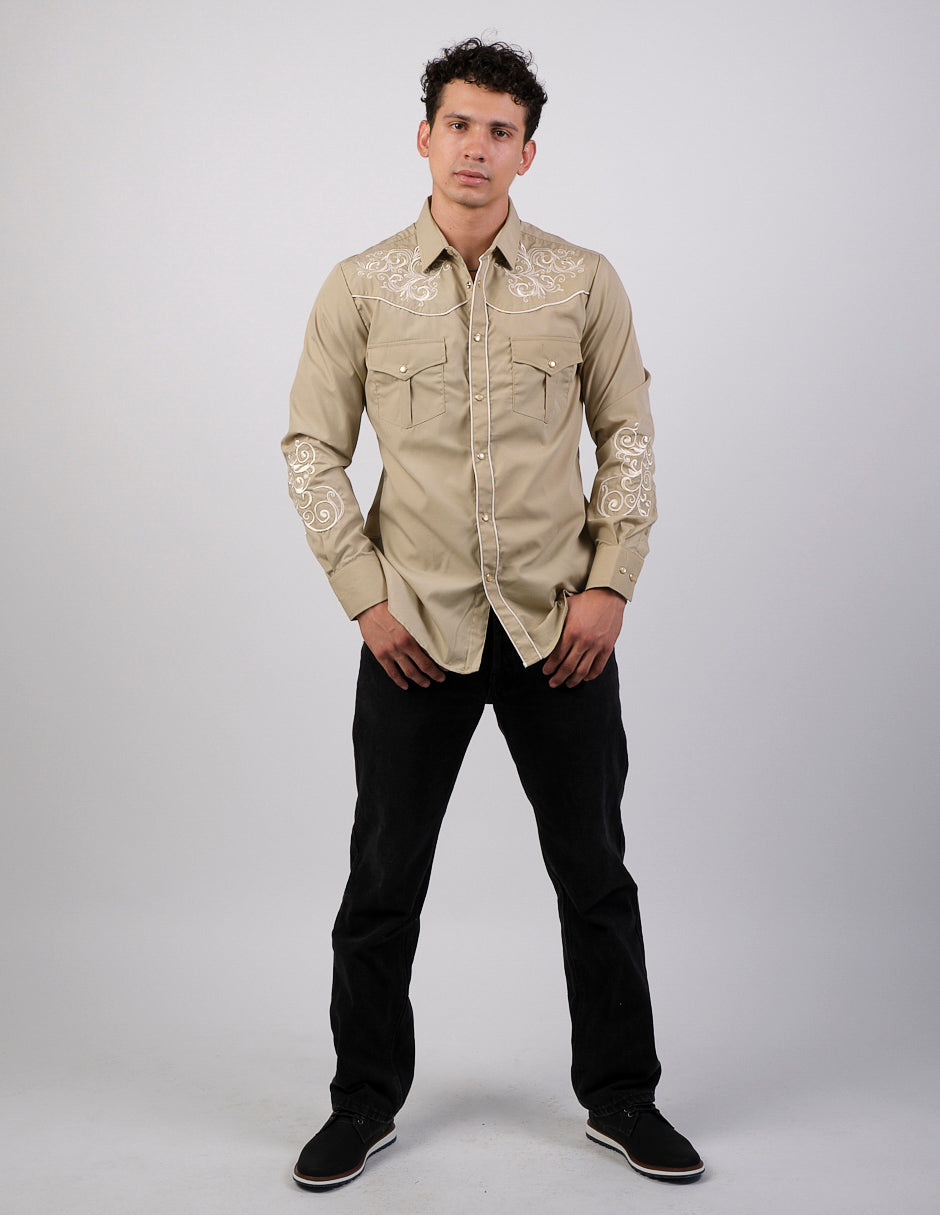 Camisa Para Hombre Vaquera Marca Cuaco WM022-026-08 Beige