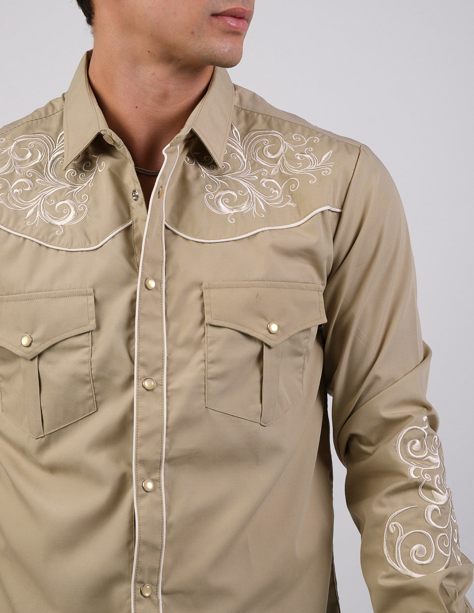 Camisa Para Hombre Vaquera Marca Cuaco WM022-026-08 Beige