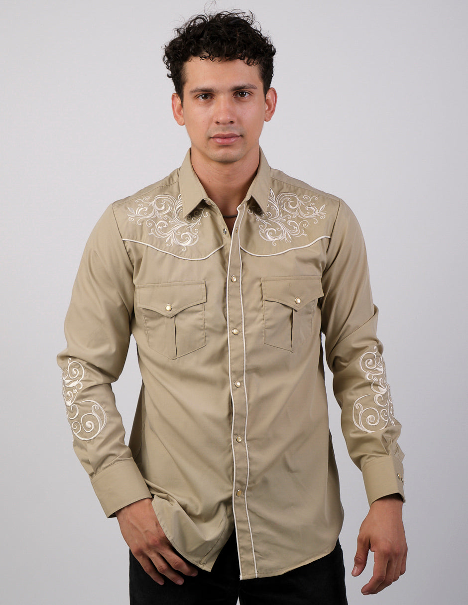 Camisa Para Hombre Vaquera Marca Cuaco WM022-026-08 Beige