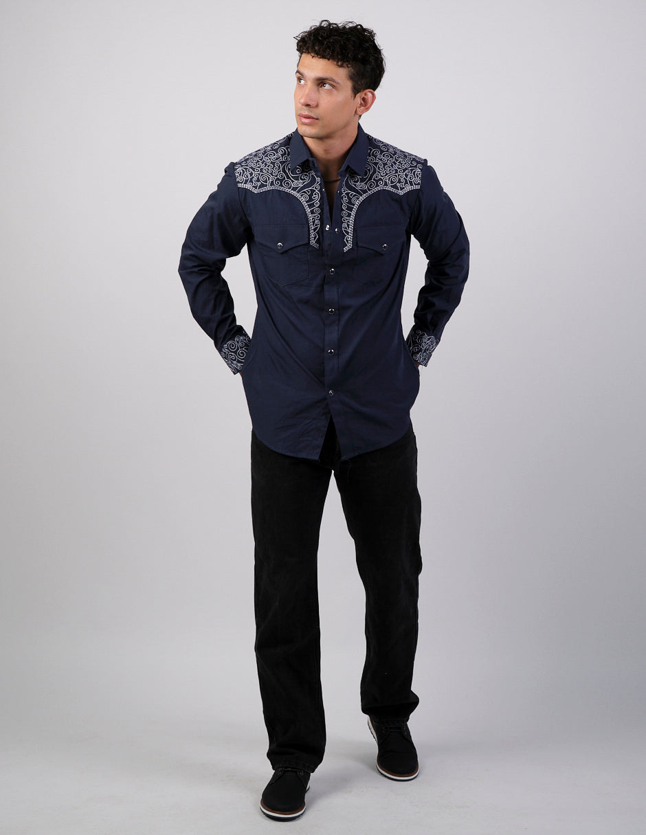 Camisa Para Hombre Vaquera Marca Cuaco WM022-031-02 Navy