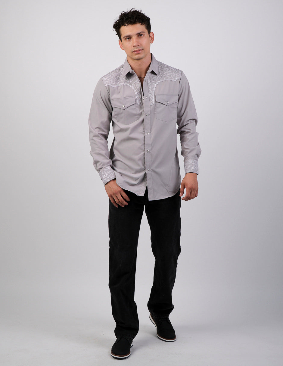 Camisa Para Hombre Vaquera Marca Cuaco WM022-031-03 Gris Claro
