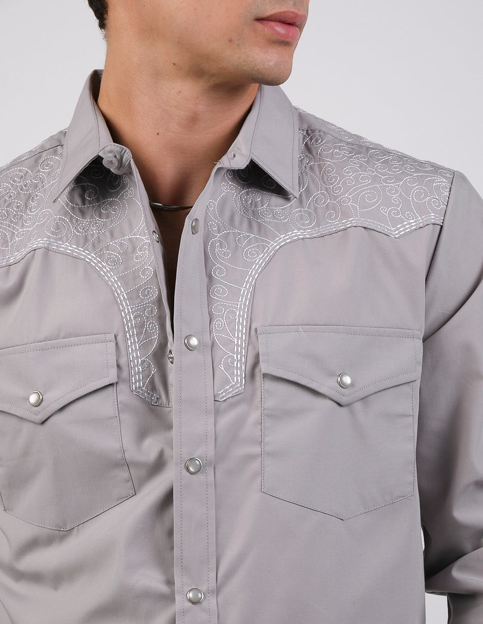 Camisa Para Hombre Vaquera Marca Cuaco WM022-031-03 Gris Claro