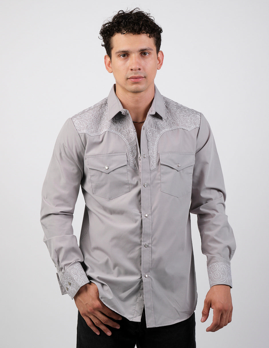 Camisa Para Hombre Vaquera Marca Cuaco WM022-031-03 Gris Claro