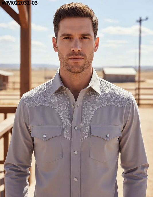 Camisa Para Hombre Vaquera Marca Cuaco WM022-031-03 Grey