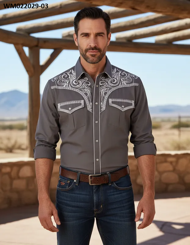 Camisa Para Hombre Vaquera Marca Cuaco WM022-029-03 Grey