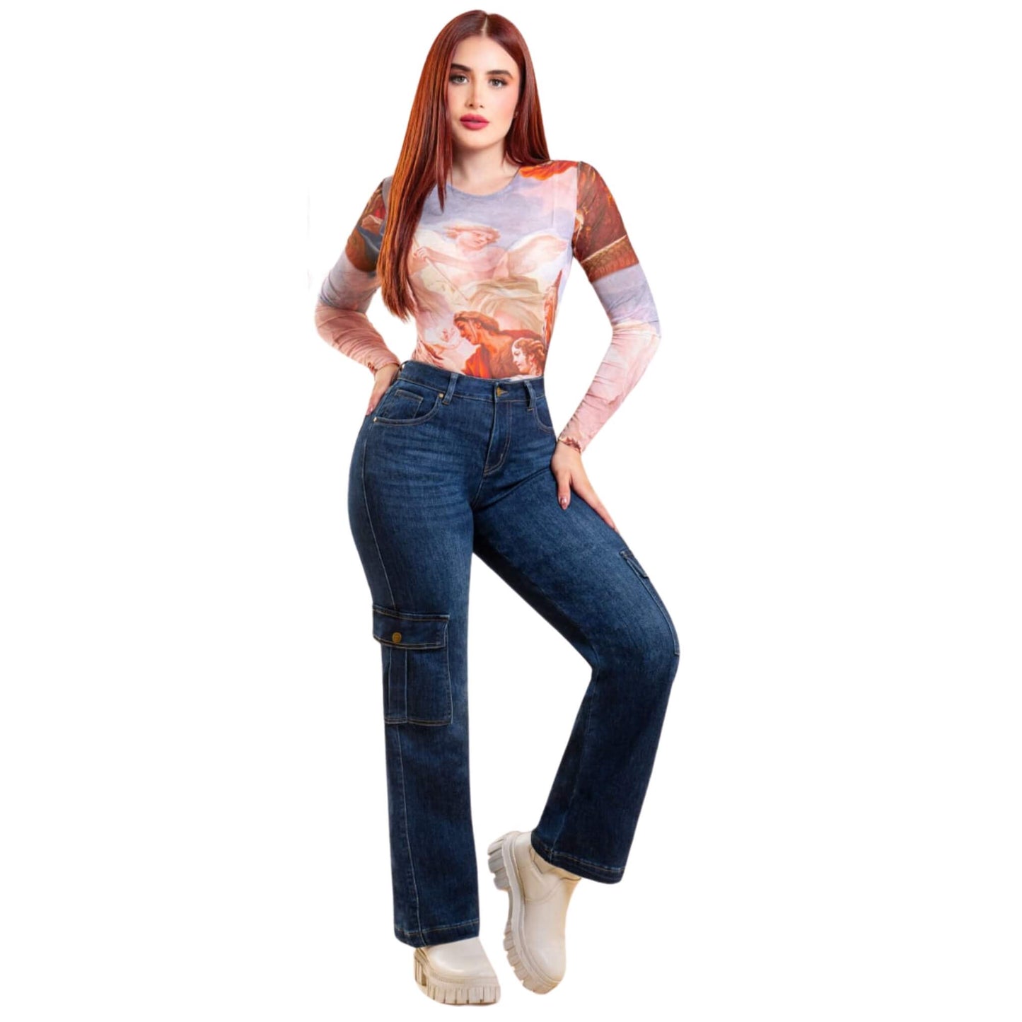 Pantalon Para Mujer De Cargo Marca KOSCH Jeans Mezclilla WLCN 6348 Azul