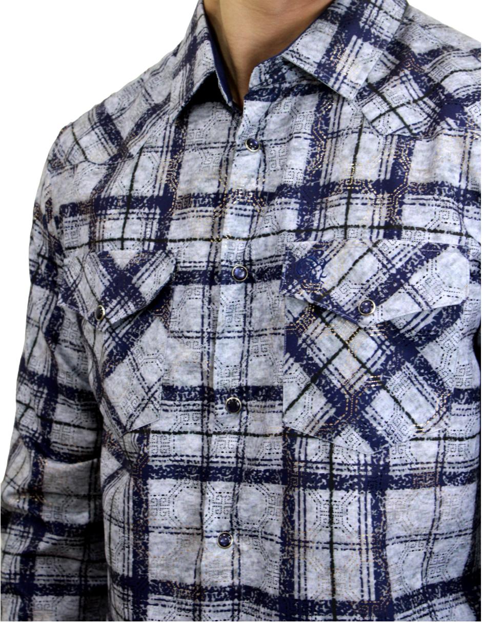 Camisa para Hombre Marca PAVINI LS022007-18 NAVY-GREY
