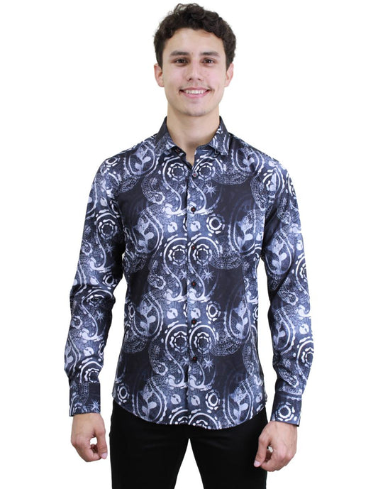 Camisa para Hombre marca BENZINY LS5047-BLACK-WHITE